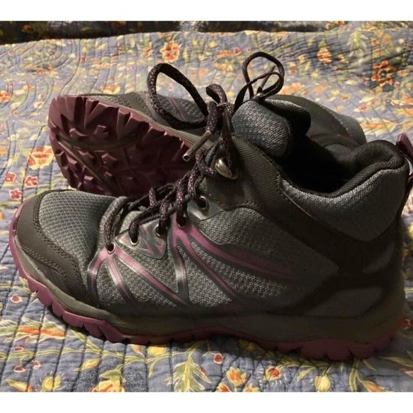 Merrell Womens Hiking Boots Size 8 Mid Womens Gray Purple Lace up Trail Shoes - Picture 2 of 9